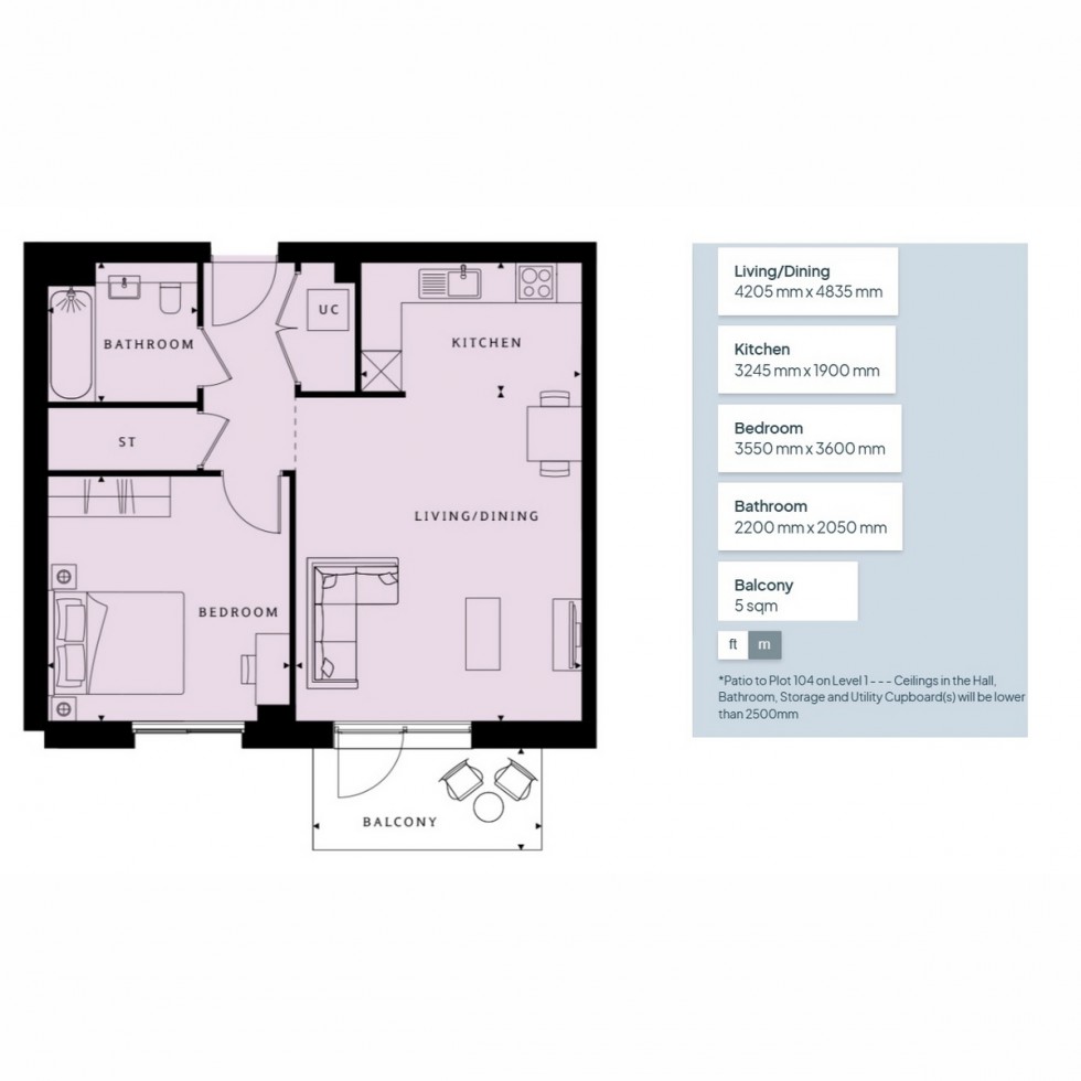 Floorplan for Unit 104, Sterling Place, New Malden, KT3