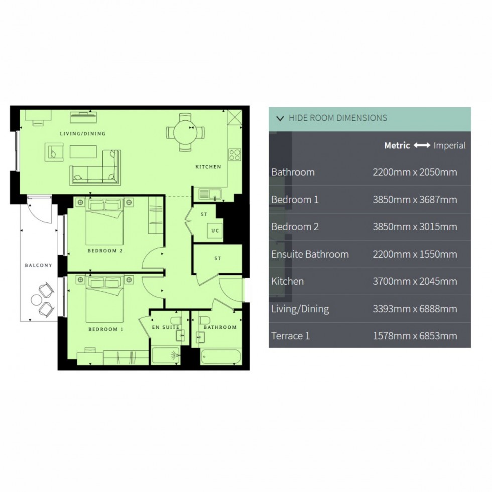 Floorplan for Unit 107, Sterling Place, New Malden, KT3