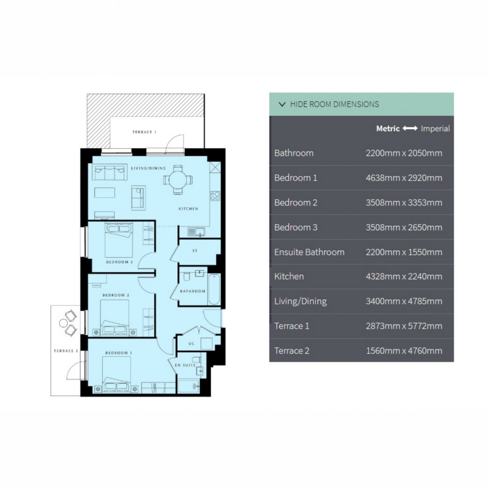 Floorplan for Unit 186 Sterling Place, New Malden, KT3