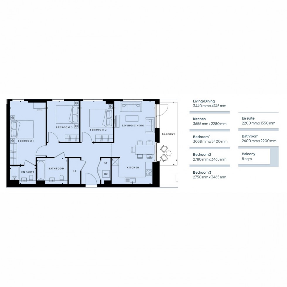 Floorplan for Unit 187 Sterling Place, New Malden, KT3