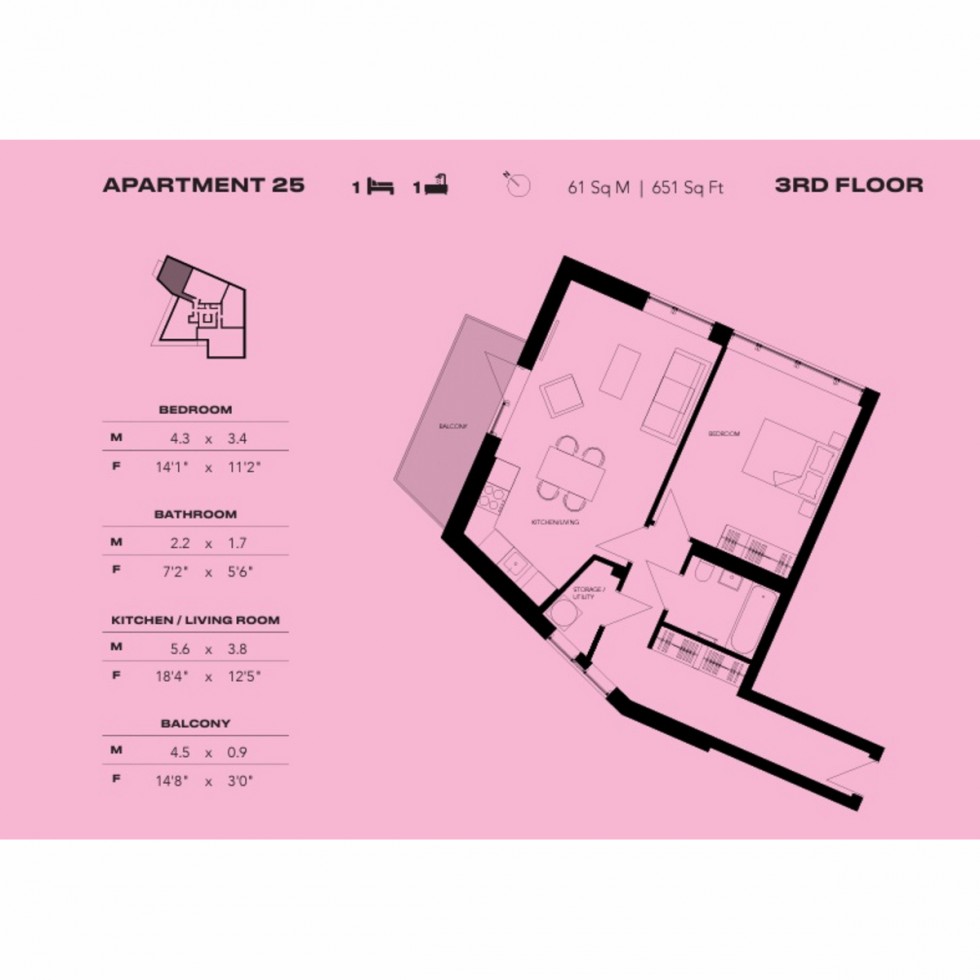 Floorplan for Unit 25 Empire One, Wembley, HA9