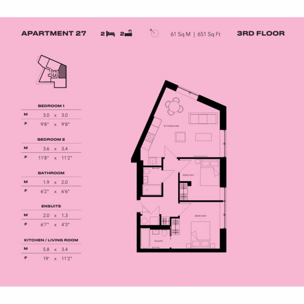 Floorplan for Unit 27 Empire One, Wembley, HA9