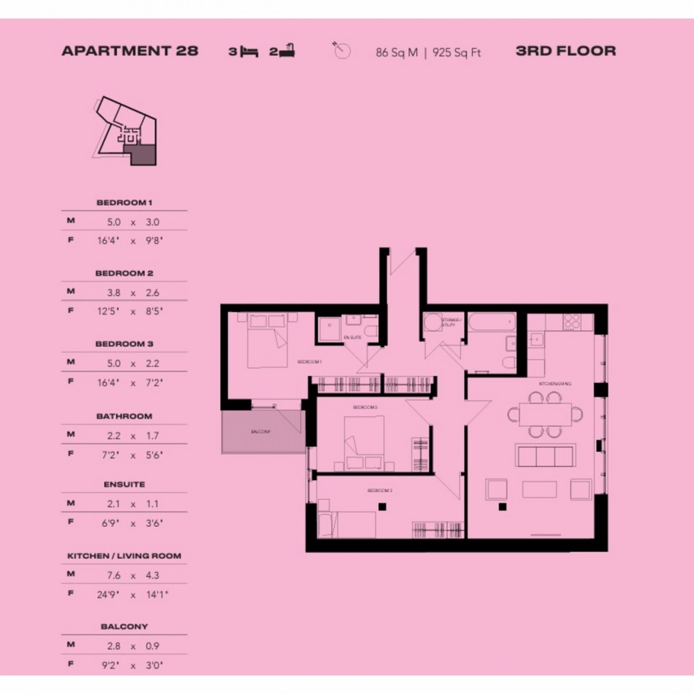 Floorplan for Unit 28 Empire One, Wembley, HA9