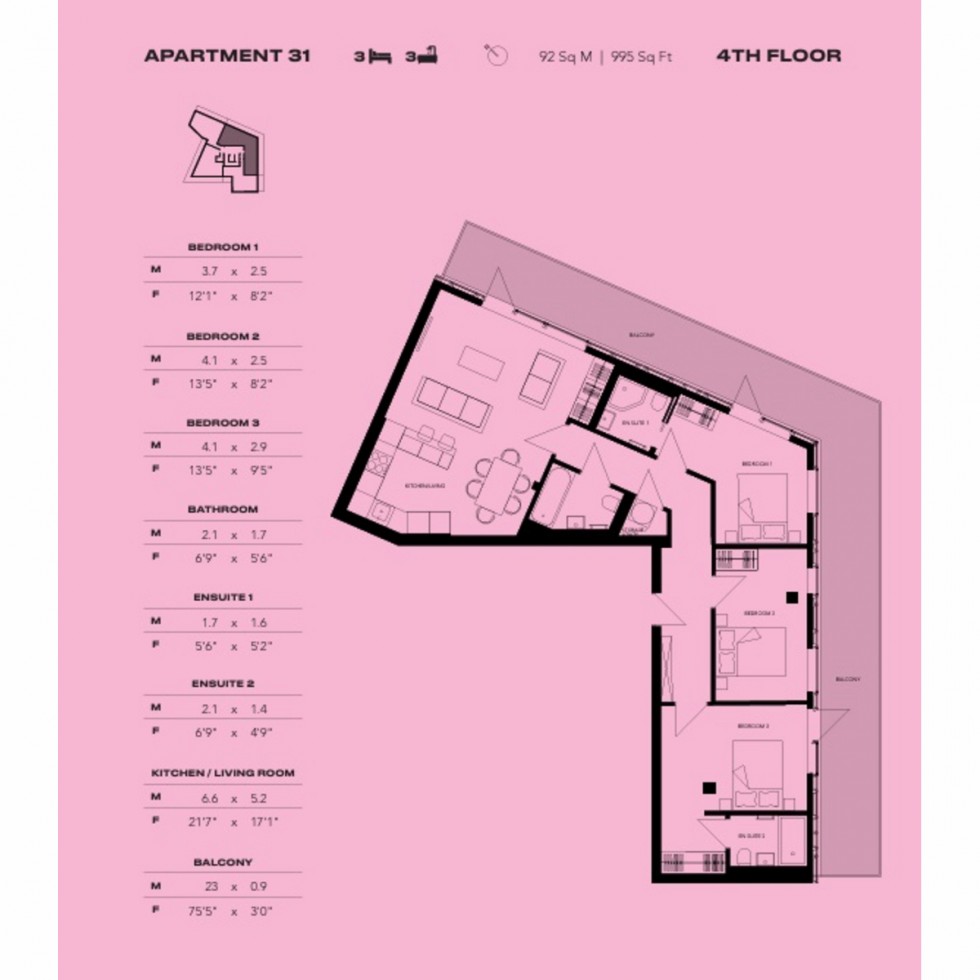 Floorplan for Unit 31 Empire One, Wembley, HA9