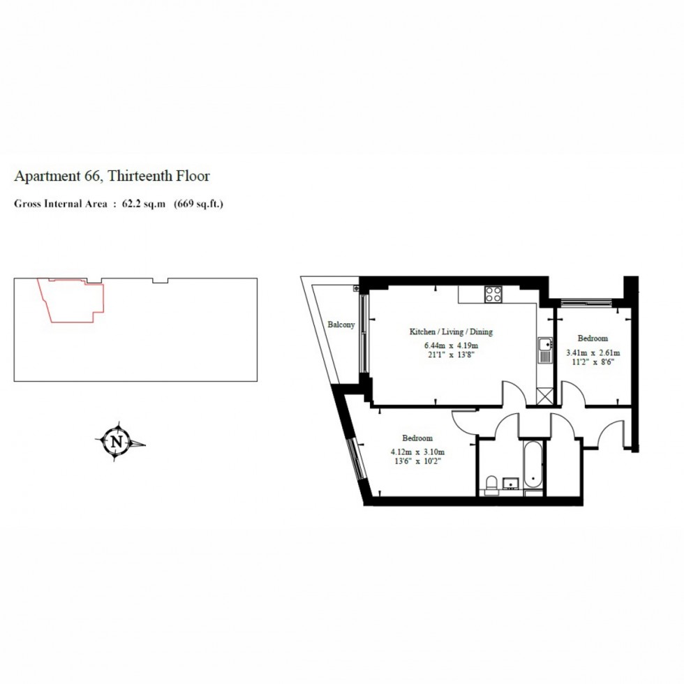 Floorplan for Unit 13E Vision Point, Battersea, SW11