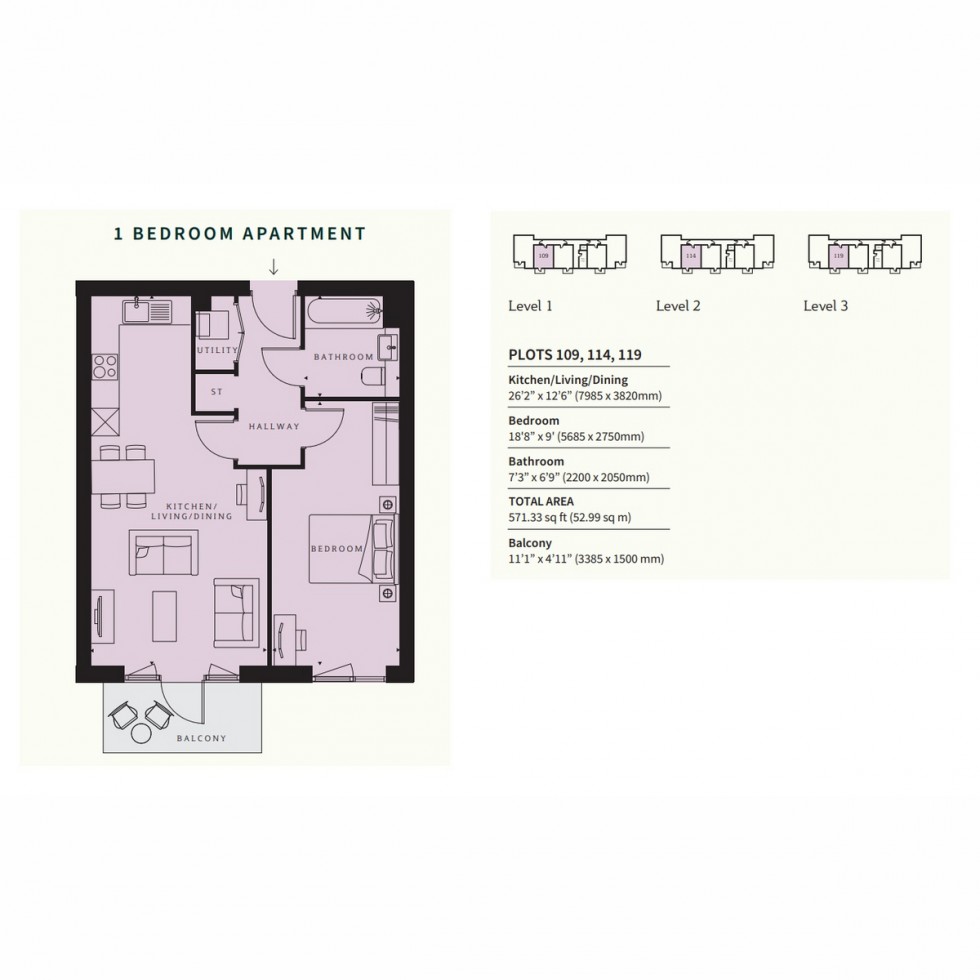 Floorplan for Unit 119 Springfield Place Voilet House, Wandsworth, SW17