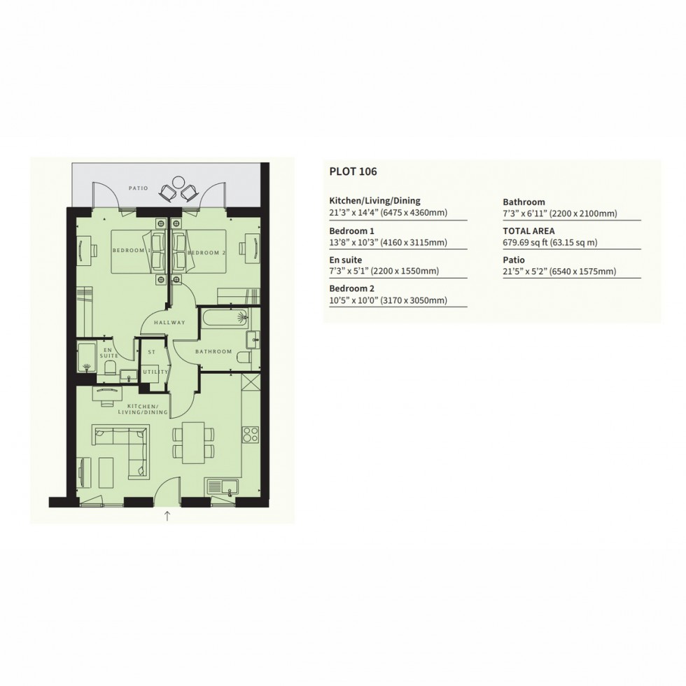 Floorplan for Unit 106 Springfield Place Voilet House, Wandsworth, SW17