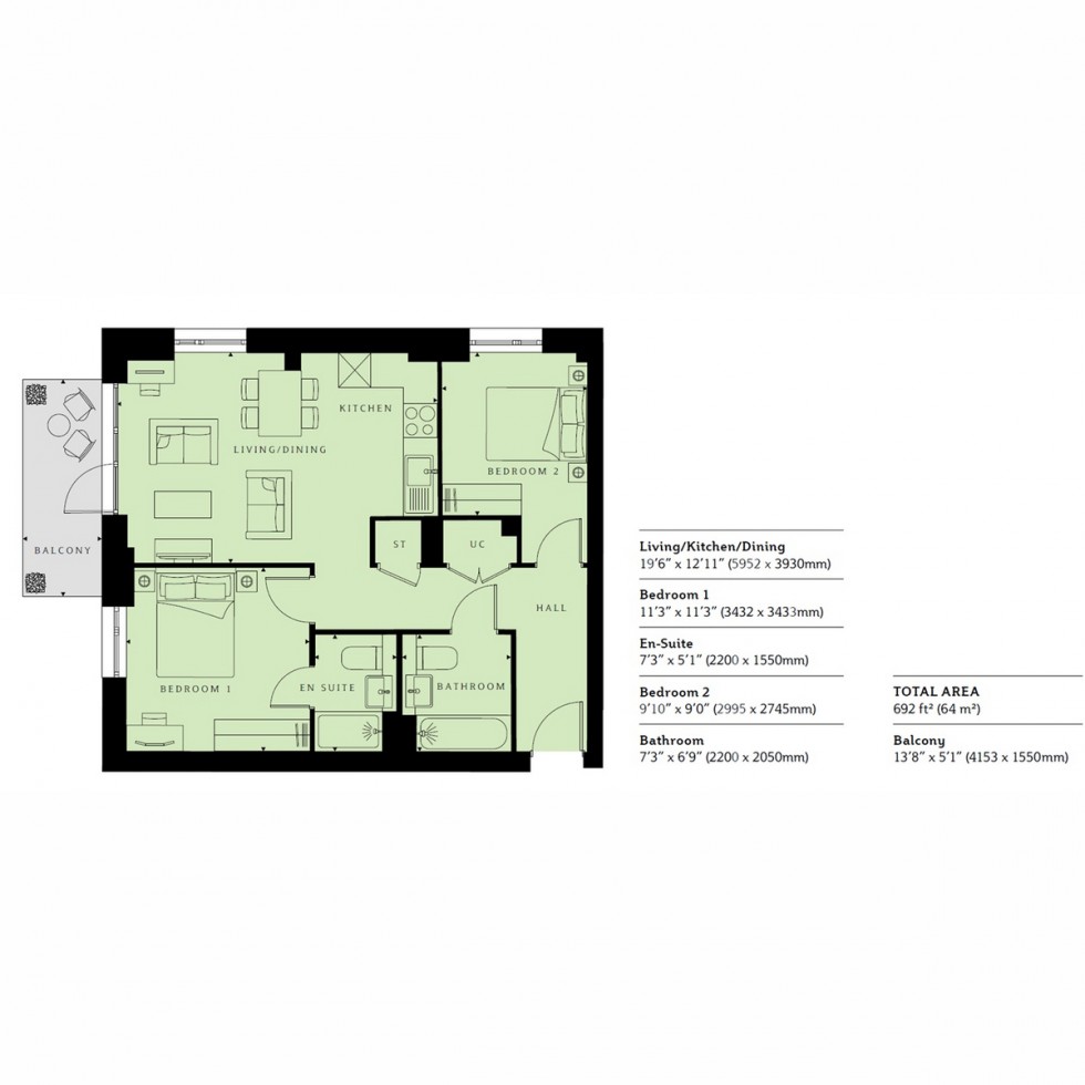 Floorplan for Unit 402 Wembley Park Gardens, Wembley, HA9