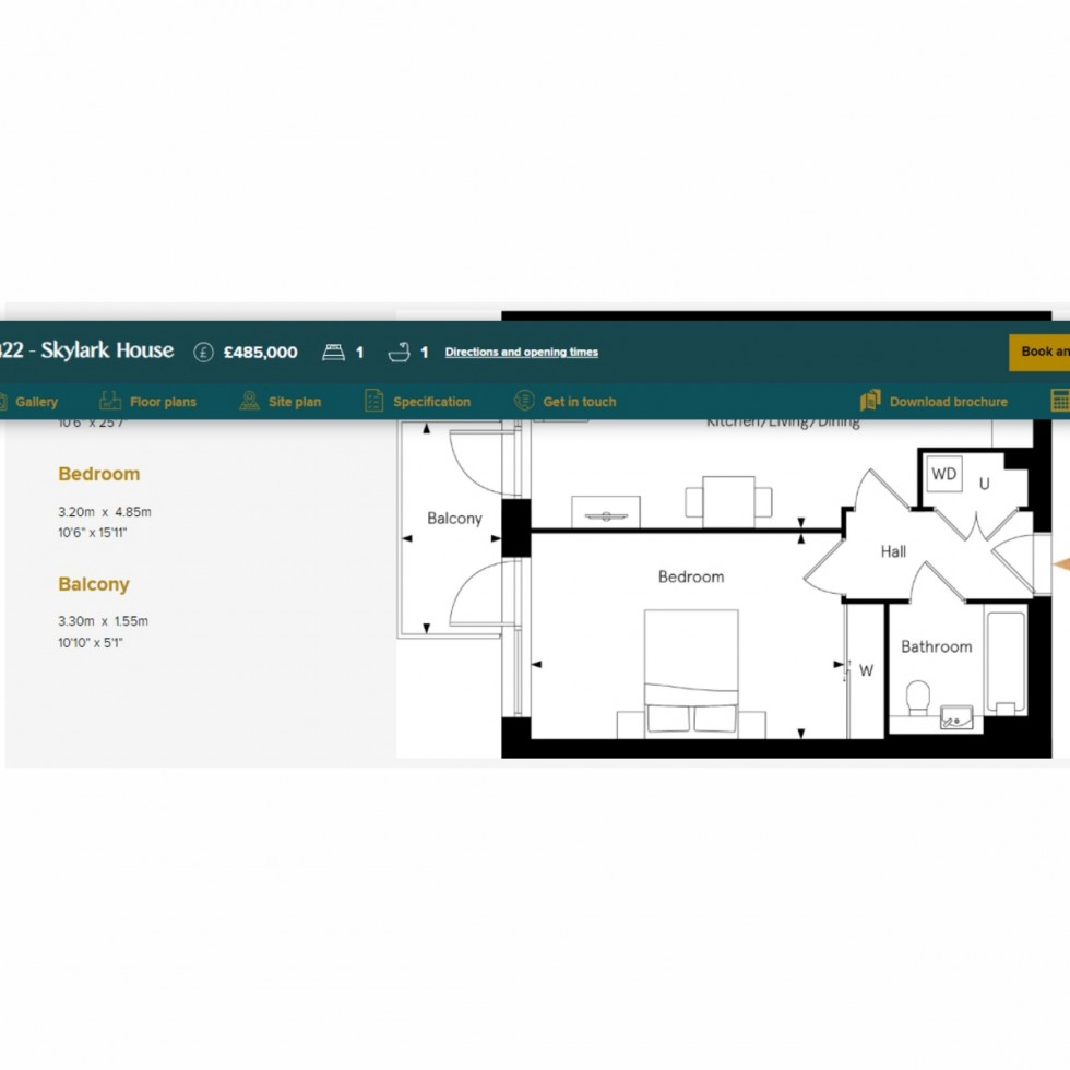 Floorplan for Unit 422 Kew Bridge Rise, Brentford, TW8